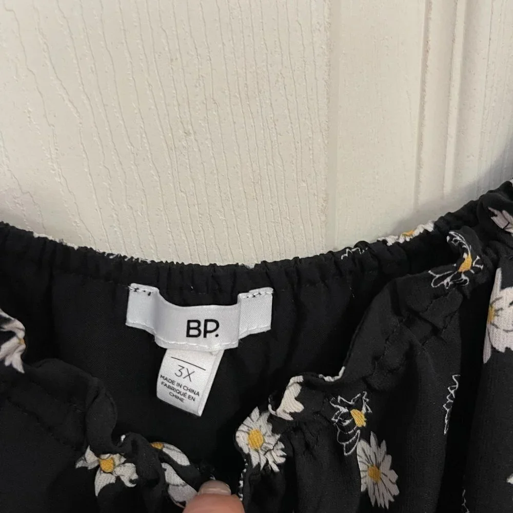 BP Women's NWOT Black Bohemian Y2K Cottage Ditsy Floral Tie Front Mini Dress 3X
